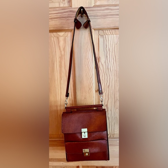 Vintage 70’s Pebbled Leather w Locking Brass Hardware OG Keys Briefcase Mailbag - Picture 12 of 17